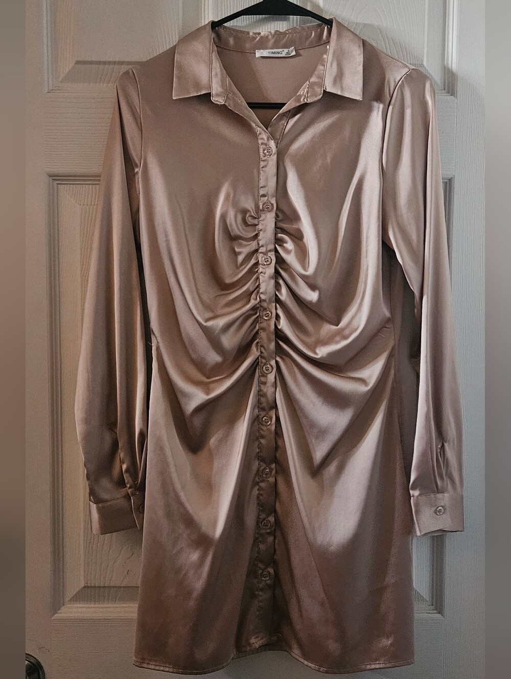 Timing Faux Silk Shirt Dress